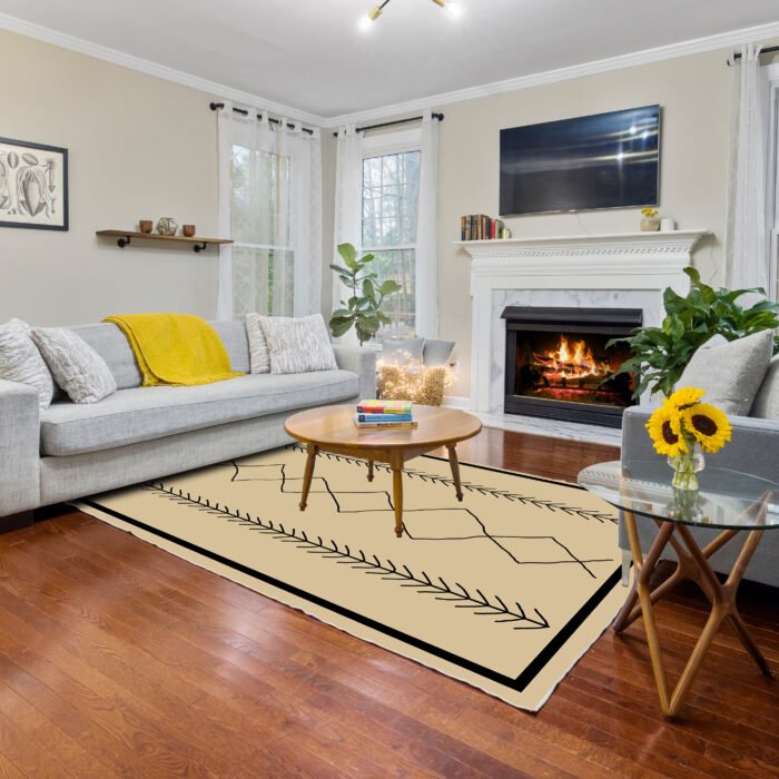 Tapis Salon Scandinave Crème – Design Moderne Géométrique – Image 3
