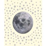 Tapis décoratif thème lune et étoiles, idéal pour chambre bébé ou enfant avec livraison rapide au Maroc.