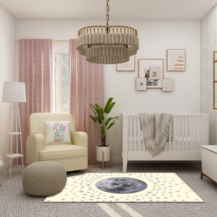 Tapis décoratif étoilé pour chambre enfant, texture douce, parfait pour décoration moderne au Maroc.